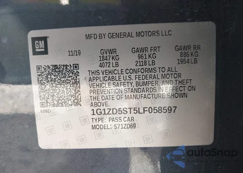 2020 Chevrolet Malibu Fwd Lt z USA, uszkodzony, nr VIN 1G1ZD5ST5LF058597